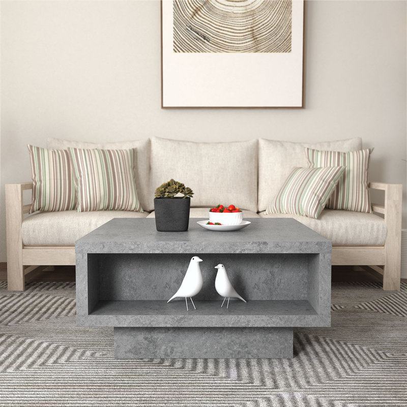 Caomhan Pedestal Coffee Table with Storage, Concrete Cool Gray