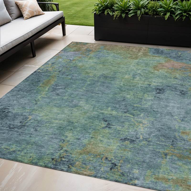Tapis intérieur lavable abstrait bleu 5 pi x 8 pi