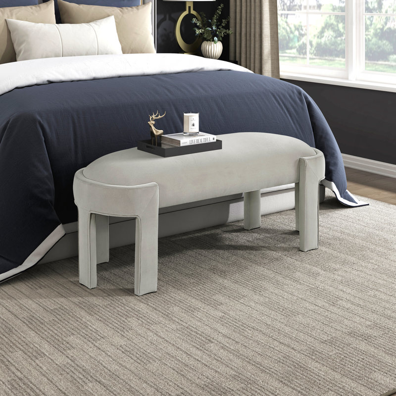 1-Piece Upholstered Bench - Velvet Fabric Foam Cushioned Seat, Durable Plywood Frame, Luxurious Comfort For Home, Taupe