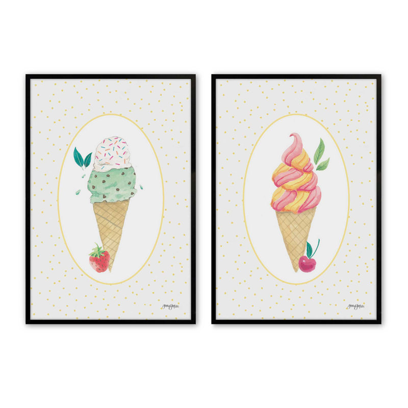 Ensemble de 2 impressions à la fraise et à la cerise, 24 po x 18 po, Impression encadrée, Noir satiné