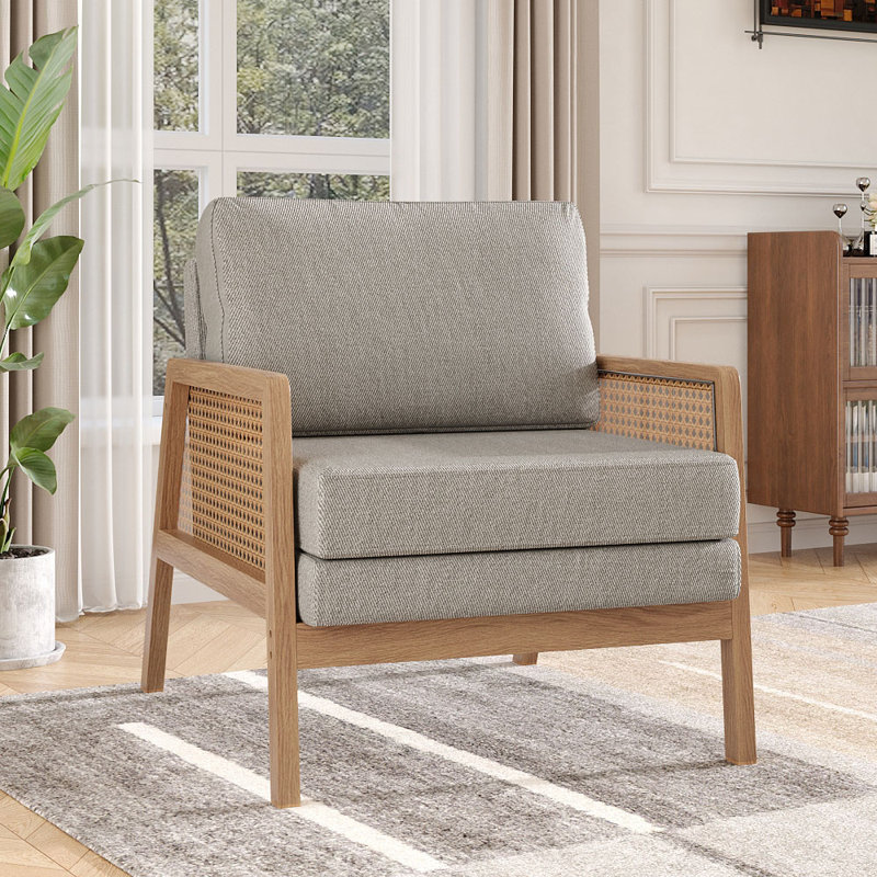 Wood Frame Upholstered Armchair Accent Chair, Light Gray Velvet, 82" H x 70" W x 87" D
