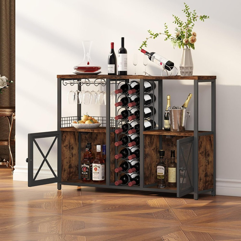 Meuble-bar moderne en bois, meuble de rangement pour café et spiritueux avec casier à vin, buffet de style champêtre pour la maison