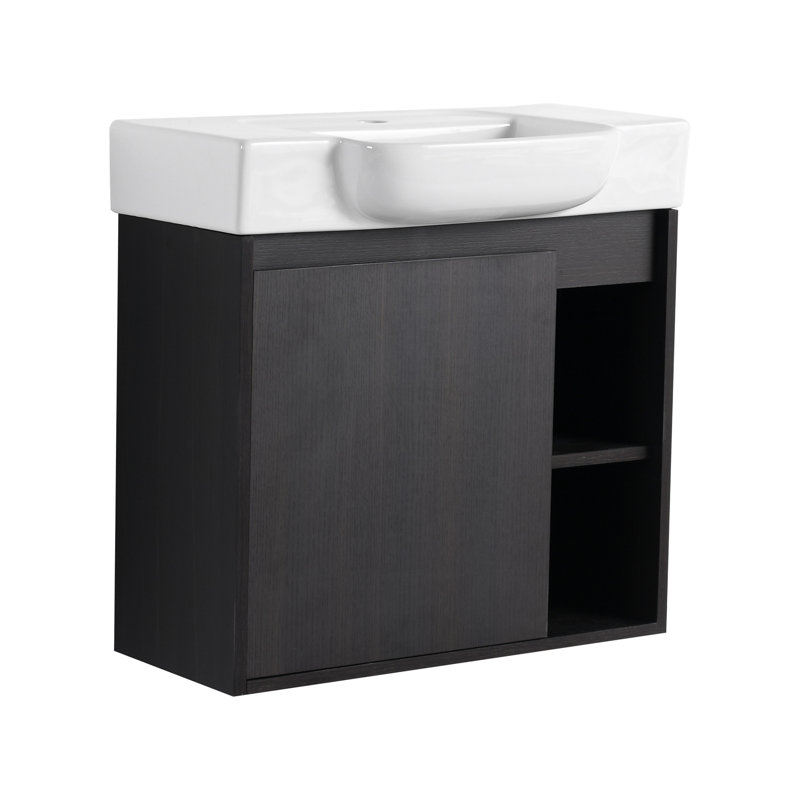 Meuble-lavabo mural avec lavabo en céramique et porte à fermeture en douceur, Dark Oak, L 24 po
