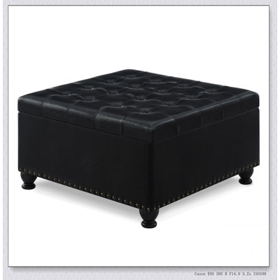 Large square storage ottoman with wooden legs, Upholstered button tufted coffee table