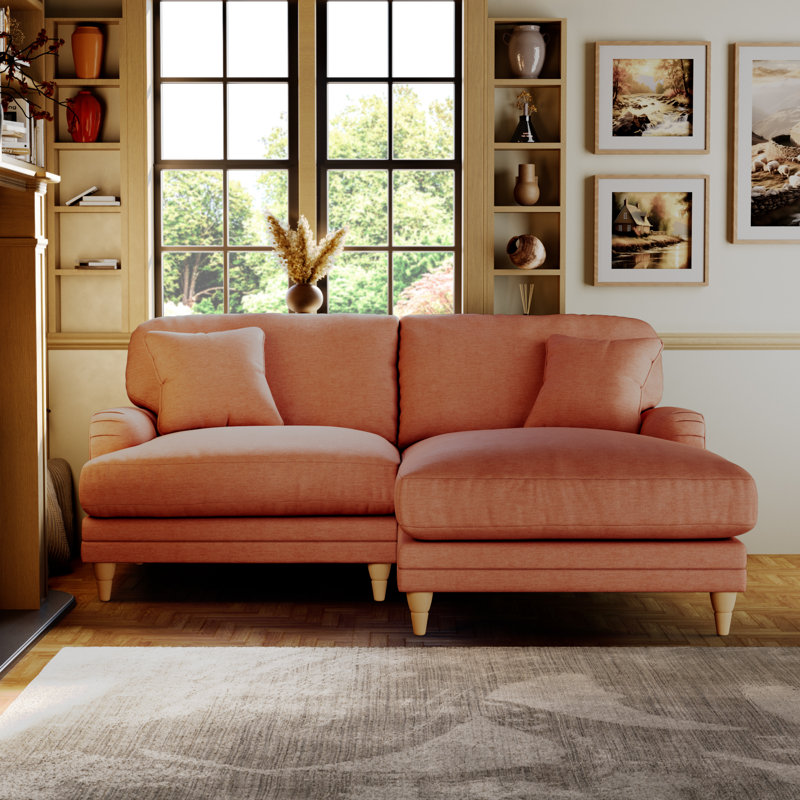 Elfur 3 Seater Sofa & Chaise, Right Hand Facing, Salmon, Country Oak