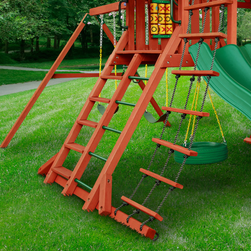 Redwood and Green Cedar Playground System with Slide and Swings