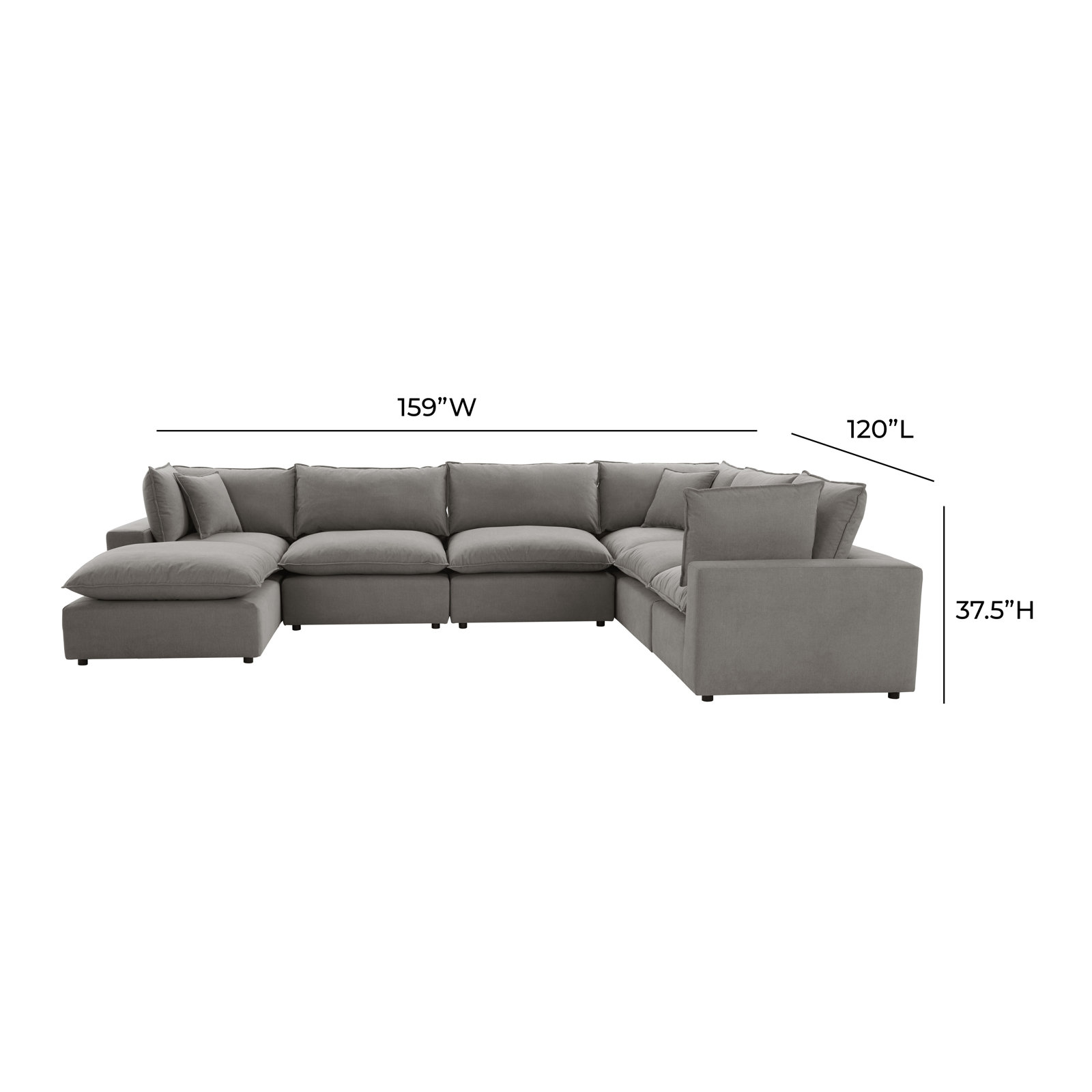 Ellaria Modular Upholstered Reversible U-Sectional, Light Gray