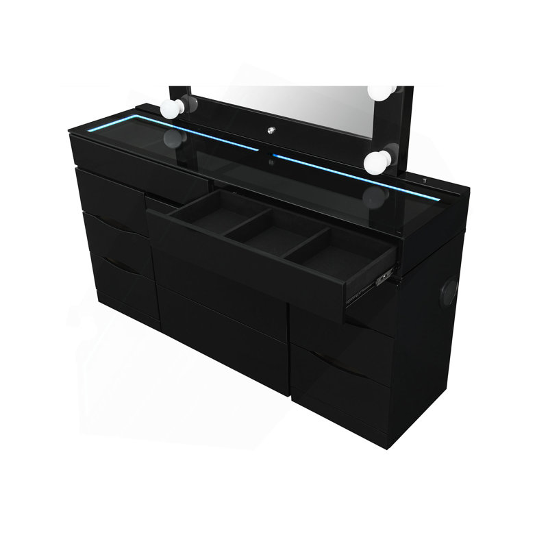 Ensemble de coiffeuse avec tabouret, Noir