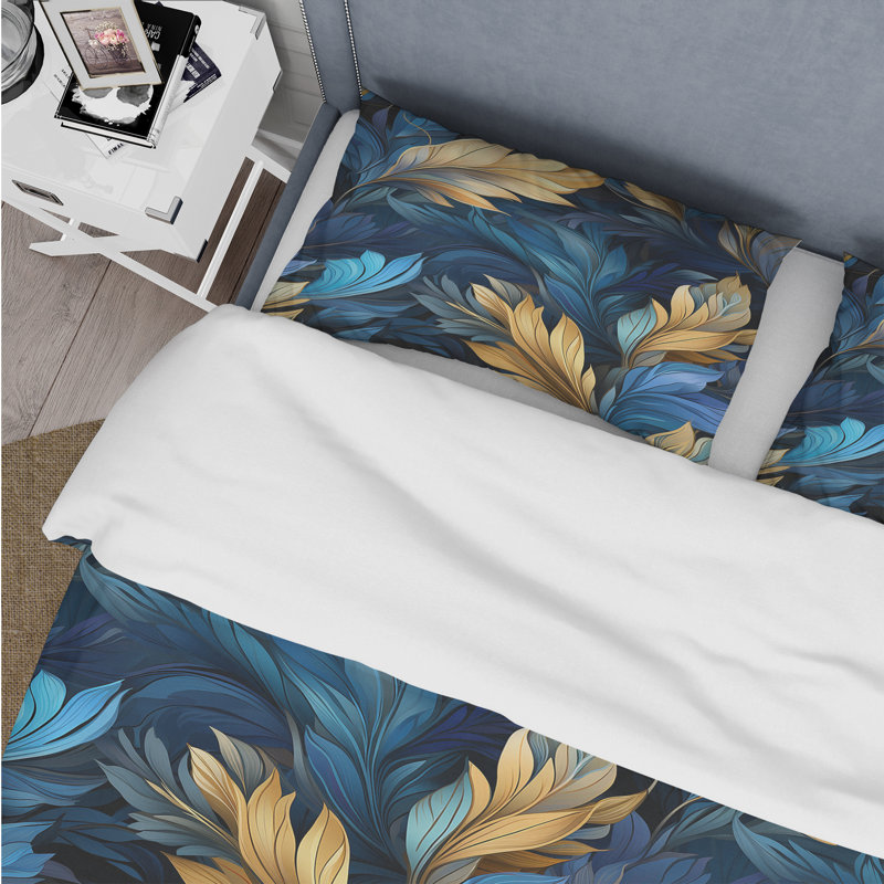 Literie en plumes de colombe bleu saphir, Housse de couette pour grand lit et 2 taies décor