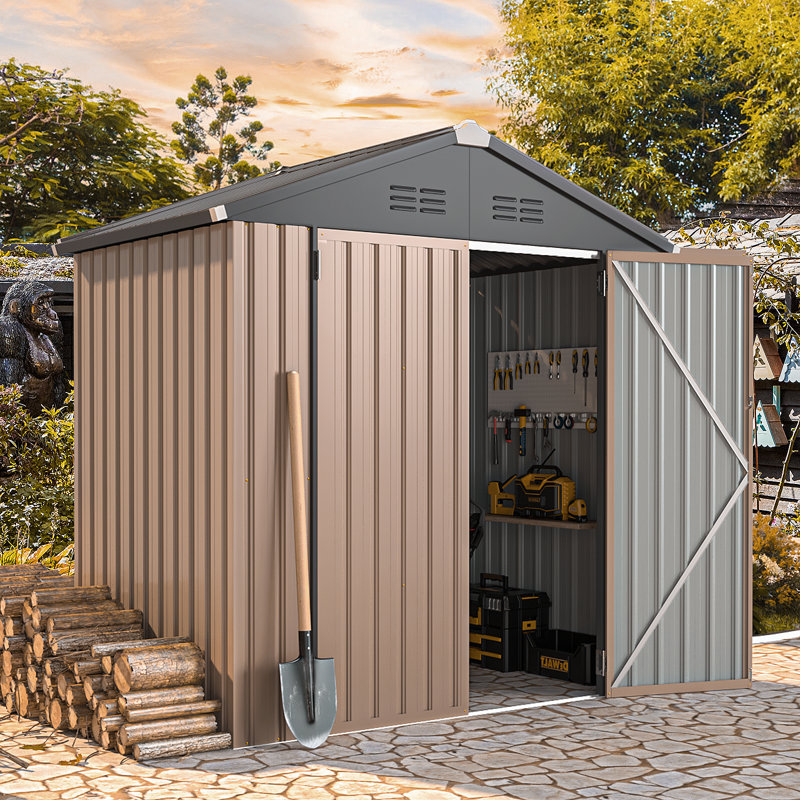 Remise de rangement en métal, H 77,2 po x l 76,1 po x P 50,5 po, Brun