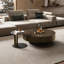 Table basse brune avec ensemble de 2 tables d'appoint en verre