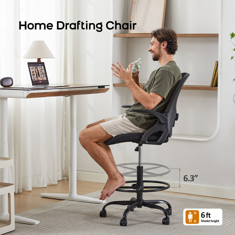 Drafting Chair Tall Office Chair with Adjustable Footrest Ring, Black