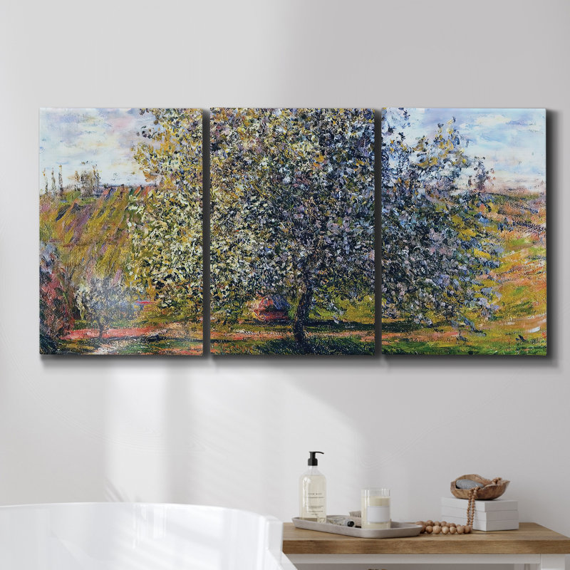 " Adolphe Monet Reading In The Garden, 1866 " by Monet 3 - Pieces, 36" H x 72" W x 2" D