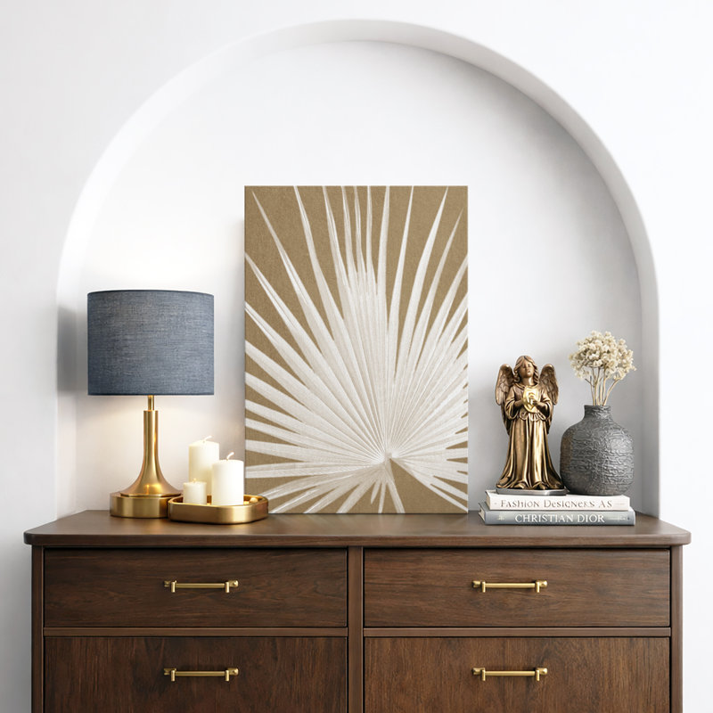 «Tropical Palm Classic Fan Palm Leaf Botanical Neutral Organic Modern», reproduction d'art encadrée sur toile, Toile tendue