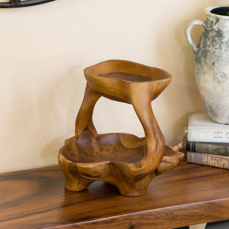 2 Tier Teak Tray 11 x 9 x 12"H