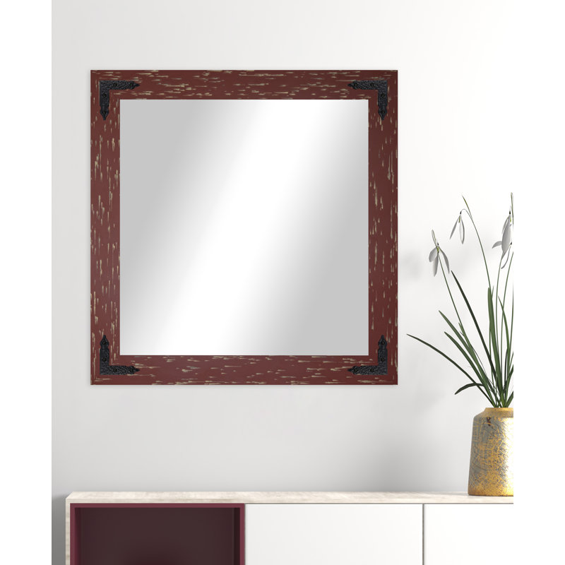 Karp Solid Wood Flat Wall Mirror, Brick Red, 39" x 39"