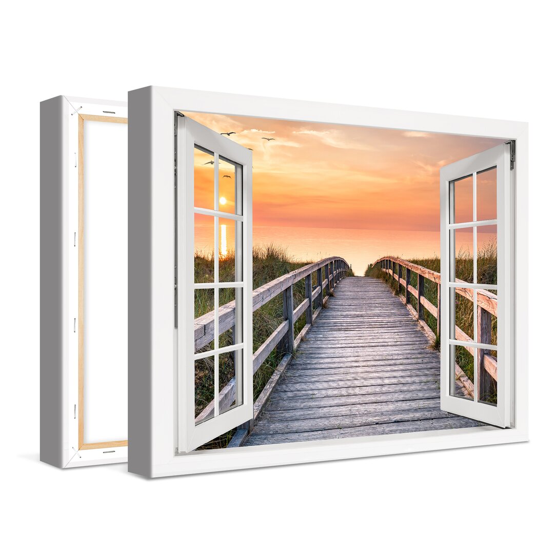 Leinwandbild Wooden Path To The Sea Window Xcm – Premium Leinwanddruck – Kunstdruck Auf Cm Holz-Keilrahmen Für Schlaf- U...