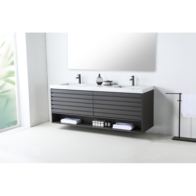 Matera 72" W Double Vanity, White, Charcoal