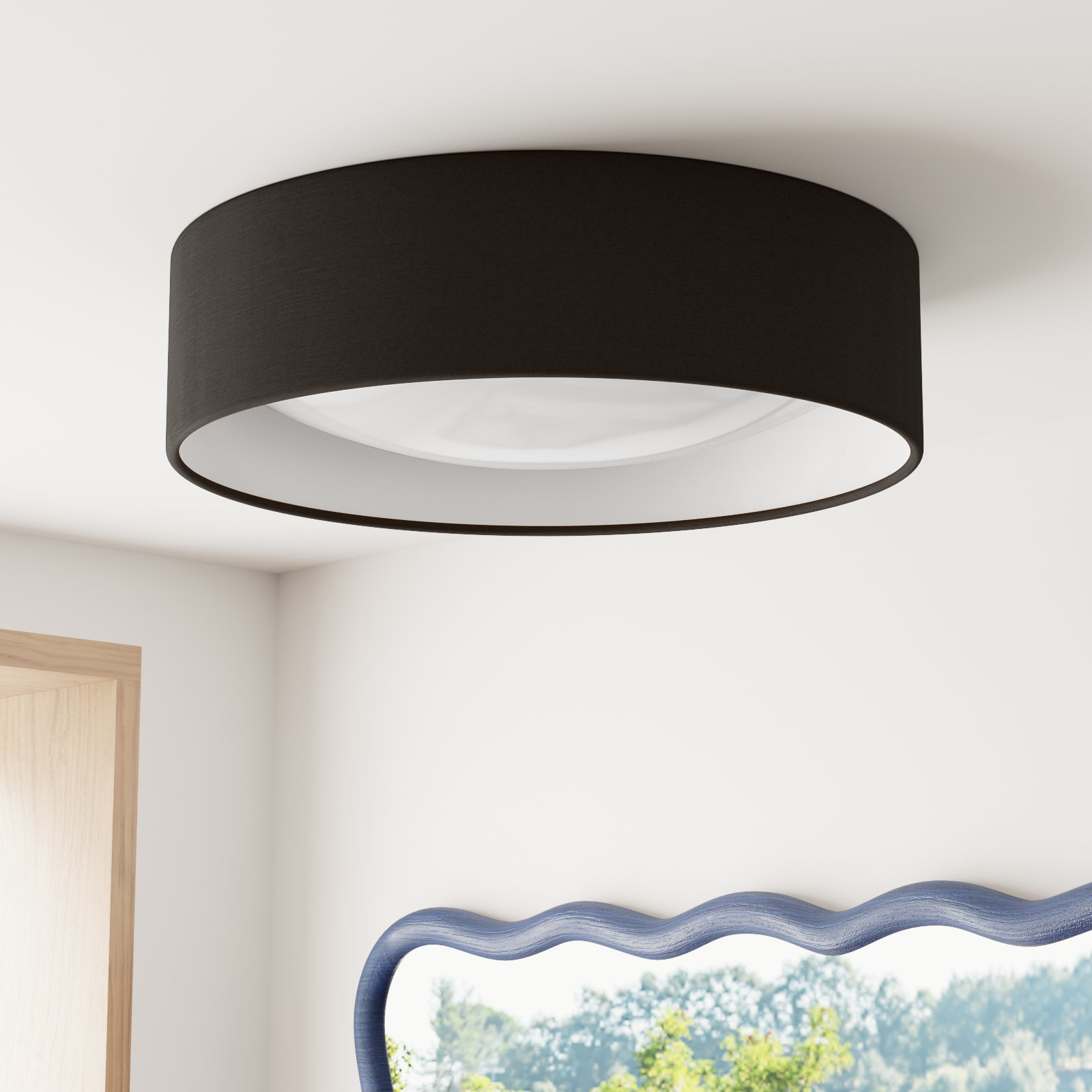 Murphie Single Light Polyester LED Flush Mount, Black/Brushed Nickel, 4.53" H x 15.94" W x 15.94" D