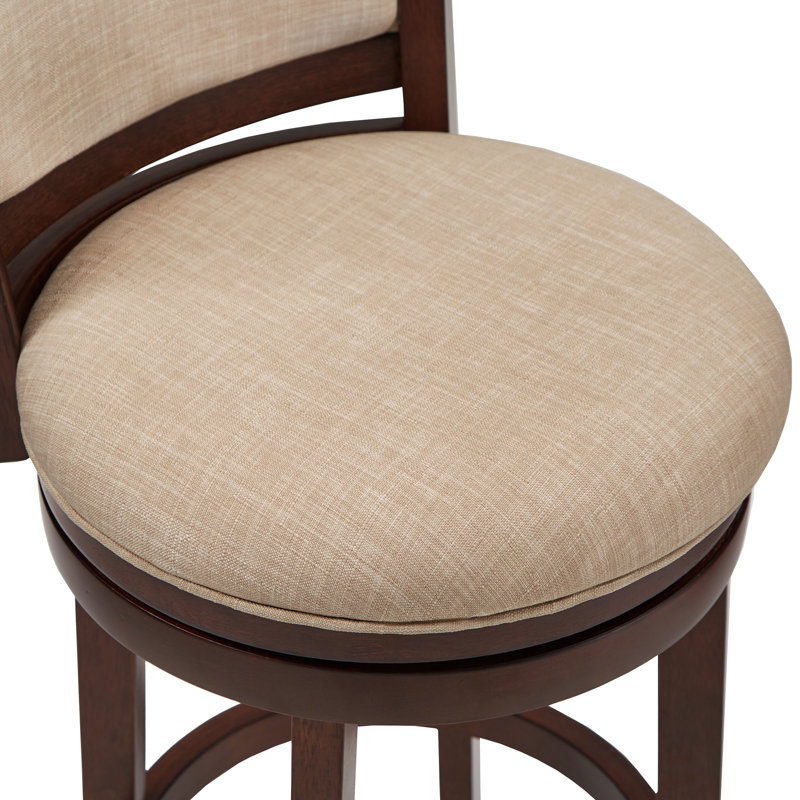 Tabouret pivotant Leda, Tabouret de bar (siège d'une hauteur de 29,94 po), Beige, Cerisier