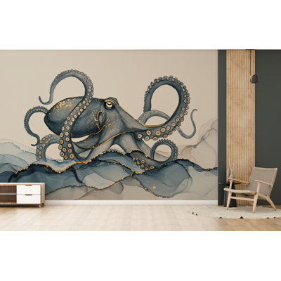 Murale de pieuvre restaurant aquarelle de restaurant - pieuvre décoration murale Oceal, restaurant Art mural chambre d'enfant ou chambre de bébé (Peel-N-Stick) 893DRS