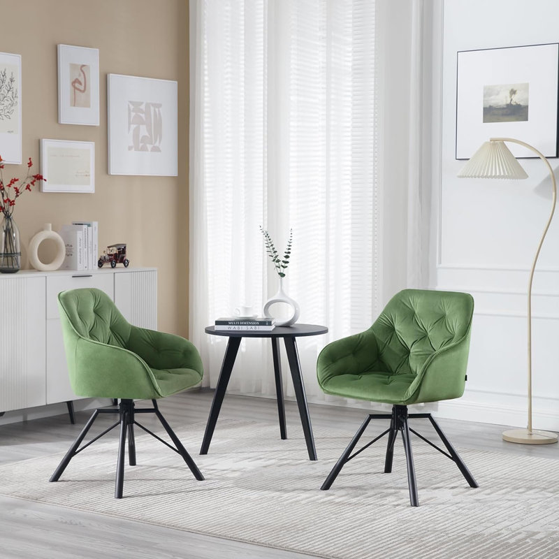 Aagna 44.5cm H Tufted Velvet Upholstered Metal Accent Chair, Green