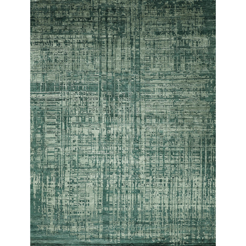 Abstract Area Rug in Green, Rectangle 2' x 3', Wool
