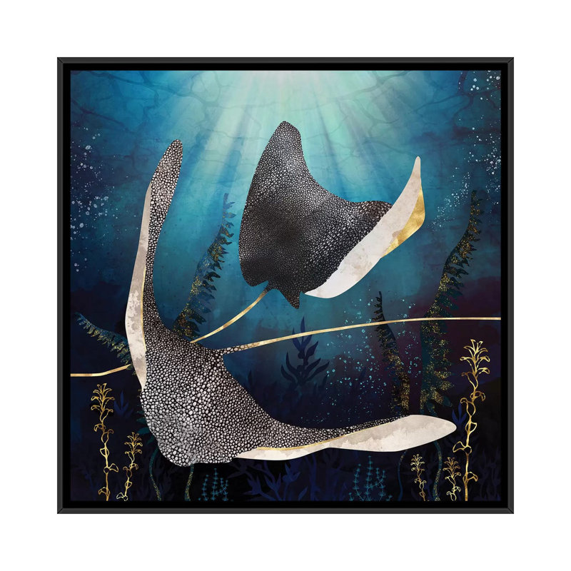 Stingray métallique - impression, H 18 po x l 18 po x 1,5 po, Toile avec cadre noir, Pas de tapis
