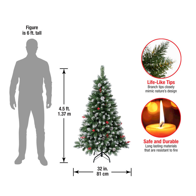 National Tree Company, First Traditions Collection, 7.5Ft Artificial Cullen Hinged Tree With Berries And Pinecones, 4.5' H