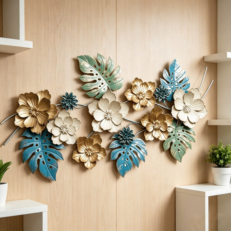 Art mural tropical floral et métal Monstera