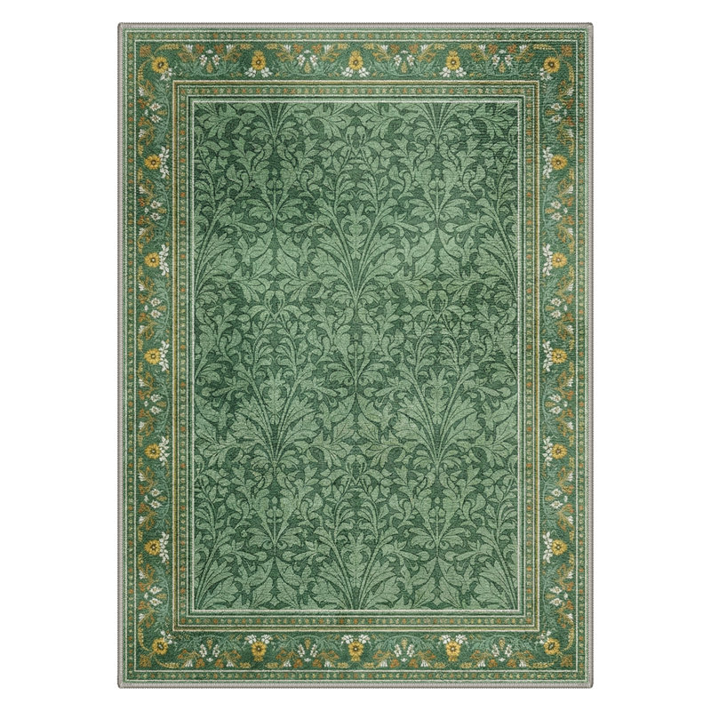 Verdure Floral Botanical Vines Machine Washable Sage Indoor Area Rug With Non-Slip Backing, Rectangle 8' x 10'