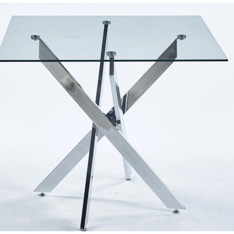 Table de salle à manger à la mode avec pieds en métal, verre trempé et assemblage rapide pour une installation rapide