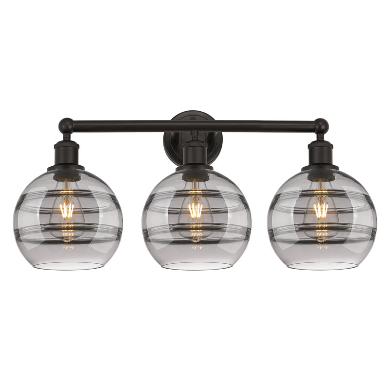 Éclairage de salle de bain à intensité variable à 3 lumières Bienes, Gris fumée clair, Bronze huilé