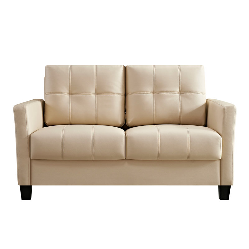 Myrella 57.50'' Flared Arm Loveseat, Beige Faux Leather