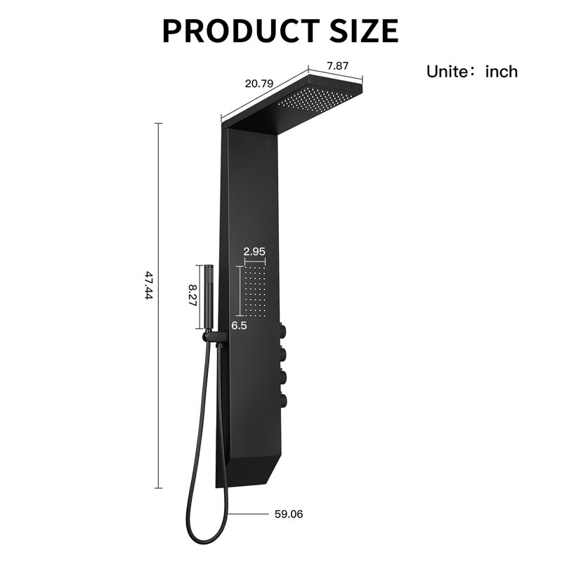 3-way Diverter Shower Tower Panel System with Fixed Shower Head