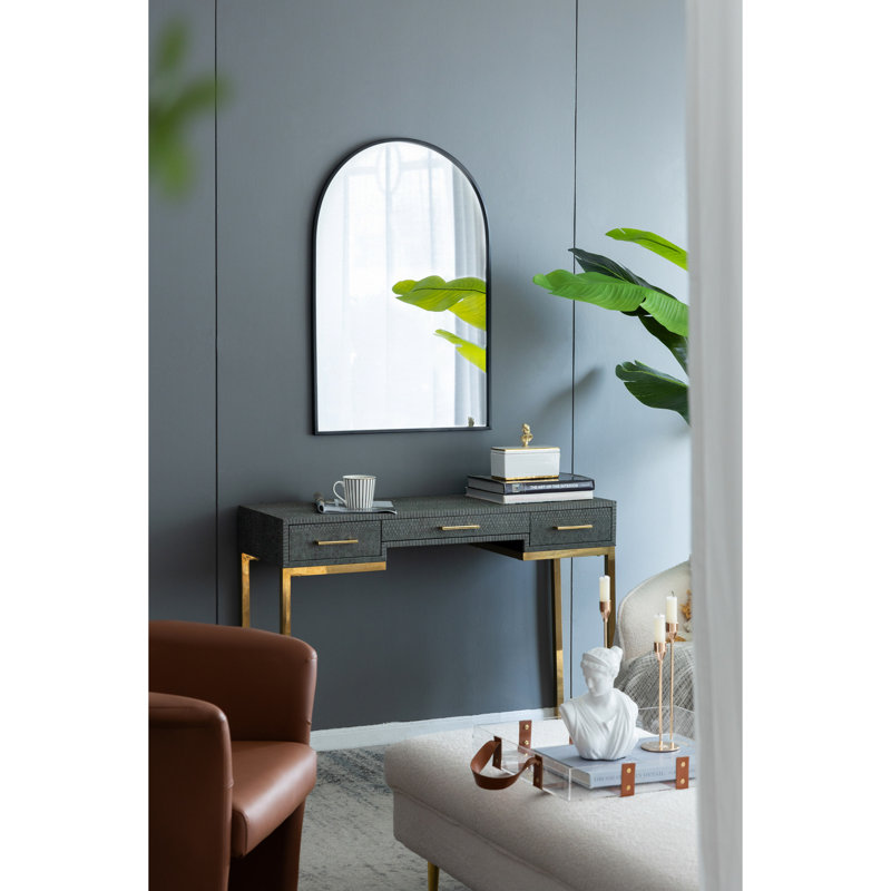 Black Arched Mirror With Metal Rim For Bedroom Living Room 24" X 36" Frame Home Interior