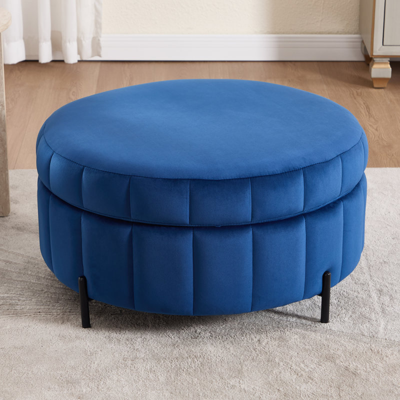 31.5"W Upholstered Storage Ottoman,Metal Legs Ottoman With Tray, Navy