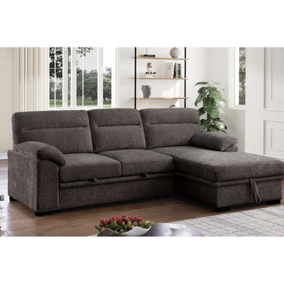 Canapé-lit modulaire en chenille brun de 94 po à 3 places avec méridienne de rangement orientée vers la droite, console rabattable et sièges à ressorts ensachés
