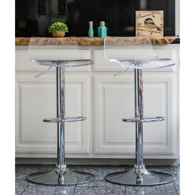 Mendushe Swivel Adjustable Height Acrylic Bar Stools Airlift Barstools with Low Back, Counter Height Bar Chairs