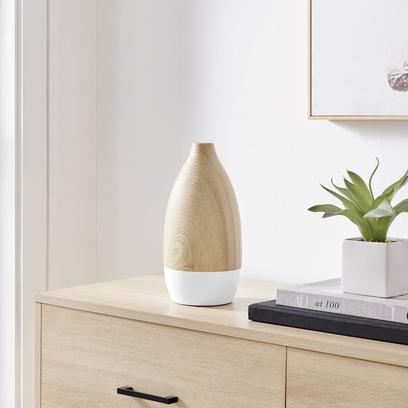 Prader Flask Teardrop Contemporary Two Tone Tabletop Vase - White And Beech