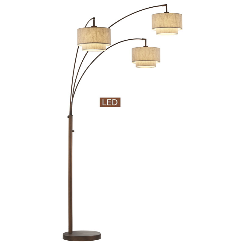 Lumiere III 80 LED Arched Floor Lamp with Double layer shade, Antique Bronze, Tan
