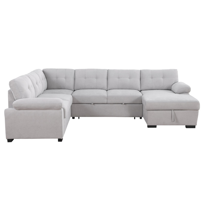 Sectional w/ pull out bed, Light Gray Polyester Blend