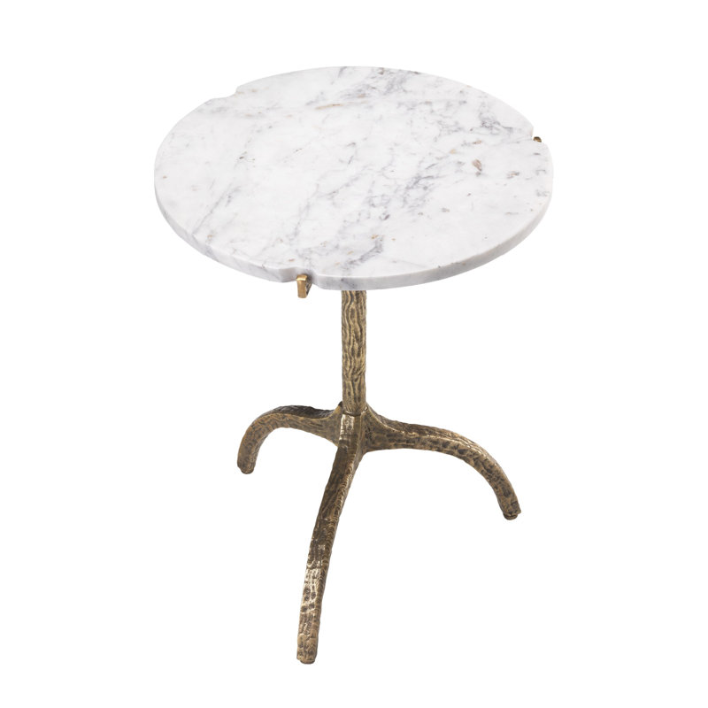 Cortina Marble End Table, White, Vintage Brass