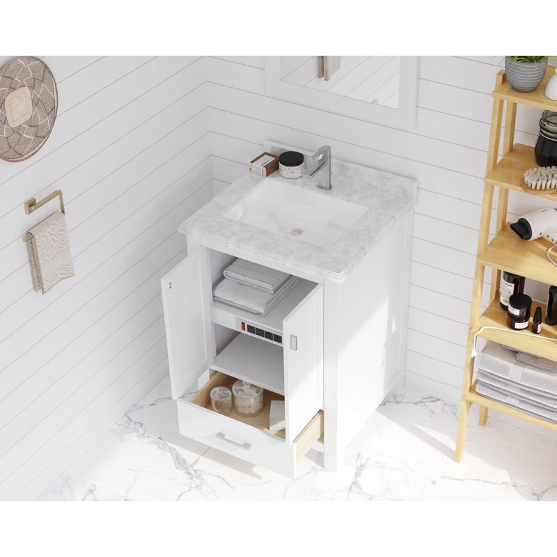 Ensemble de meuble-lavabo pour salle de bain simple 24 po Mariário, Marbre de Carrare blanc, Blanc