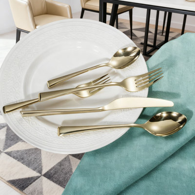 Bailey 20-Piece Forged Stainless Steel Flatware Set, Service For 4, Champagne Gold Finish, Dishwasher Safe Cutlery Set