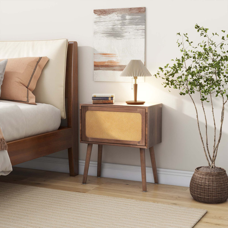 Table de chevet avec compartiment caché rotatif, table d'appoint moderne avec pieds en bois pour la chambre à coucher et le salon