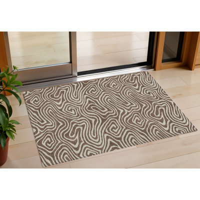 Tapis intérieur lavable abstrait 3 pi x 5 pi brun