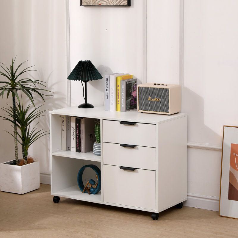 White 34.6" Wide Under Desk Storage Cabinet, 3 Drawer File Cabinet on Wheels