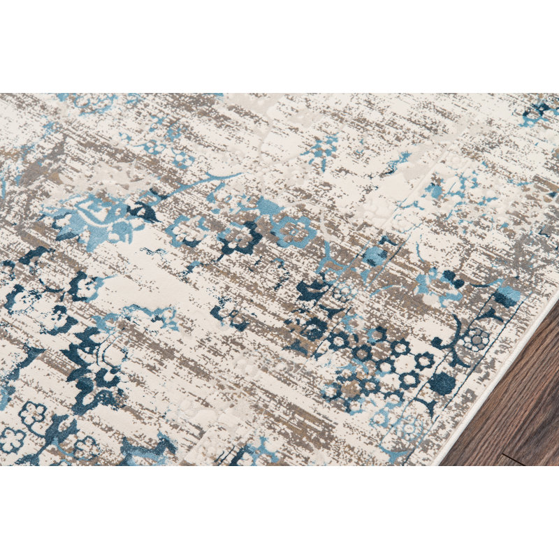 Tapis bleu ardoise / gris / ivoire Frampton Cotterell, Tapis de couloir 2 pi 3 po x 7 pi 6 po