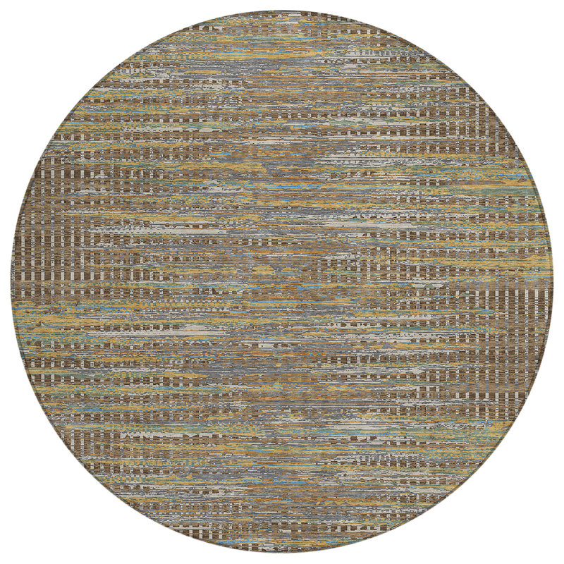 Machine Washable Indoor/Outdoor Chantille ACN2642 Abstract Rug, 8' Round, Brown